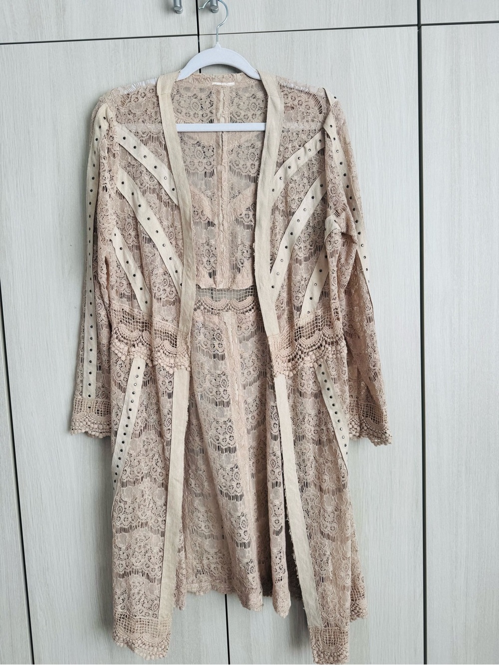 Lace Longline Jacket in Beige and LACE Sz S